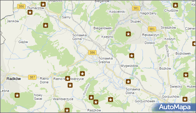 mapa Ścinawka Średnia, Ścinawka Średnia na mapie Targeo