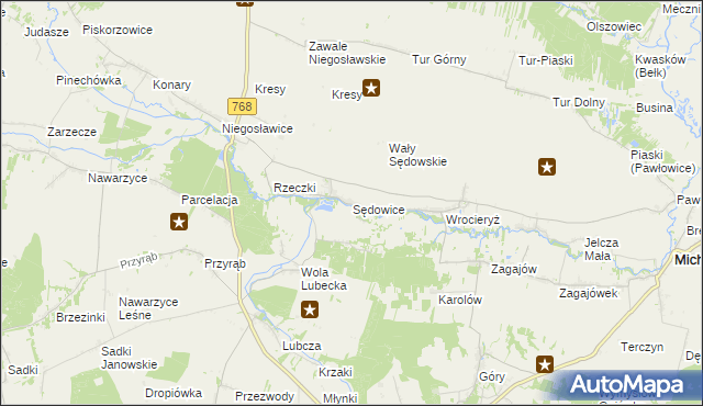 mapa Sędowice gmina Michałów, Sędowice gmina Michałów na mapie Targeo