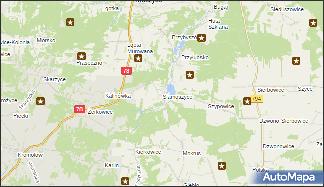 mapa Siamoszyce, Siamoszyce na mapie Targeo