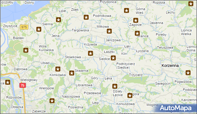 mapa Siedlce gmina Korzenna, Siedlce gmina Korzenna na mapie Targeo