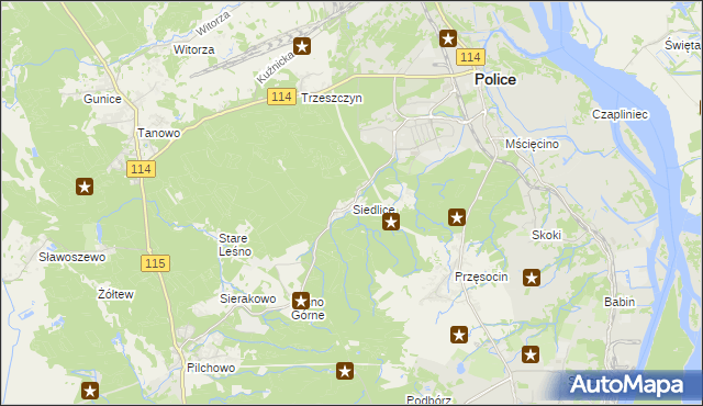 mapa Siedlice gmina Police, Siedlice gmina Police na mapie Targeo