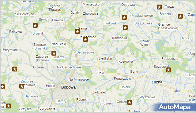 mapa Siedliska gmina Bobowa, Siedliska gmina Bobowa na mapie Targeo