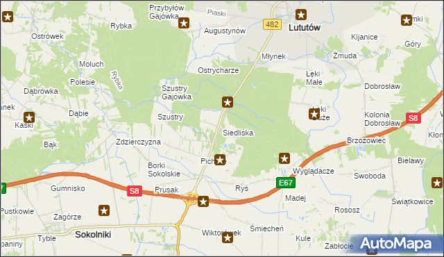 mapa Siedliska gmina Sokolniki, Siedliska gmina Sokolniki na mapie Targeo