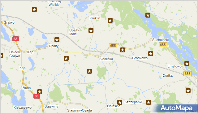 mapa Siedliska gmina Wydminy, Siedliska gmina Wydminy na mapie Targeo