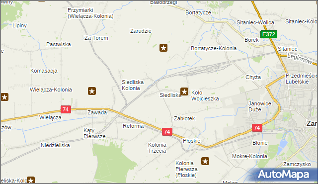mapa Siedliska gmina Zamość, Siedliska gmina Zamość na mapie Targeo