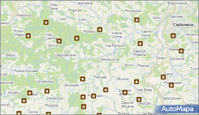 mapa Siekierczyna gmina Ciężkowice, Siekierczyna gmina Ciężkowice na mapie Targeo