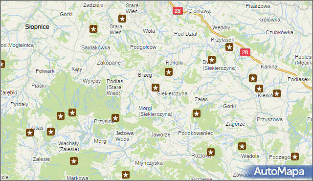 mapa Siekierczyna gmina Limanowa, Siekierczyna gmina Limanowa na mapie Targeo