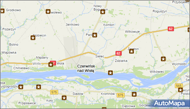 mapa Sielec gmina Czerwińsk nad Wisłą, Sielec gmina Czerwińsk nad Wisłą na mapie Targeo