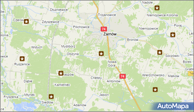 mapa Sielec gmina Żarnów, Sielec gmina Żarnów na mapie Targeo