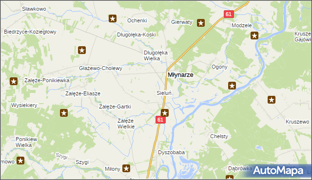 mapa Sieluń, Sieluń na mapie Targeo