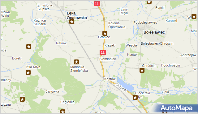 mapa Siemianice gmina Łęka Opatowska, Siemianice gmina Łęka Opatowska na mapie Targeo