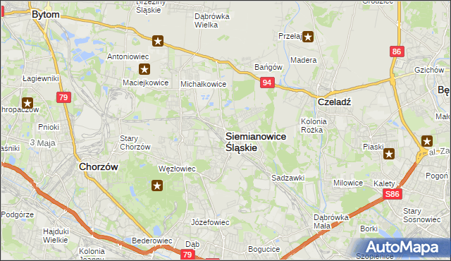 mapa Siemianowice Śląskie, Siemianowice Śląskie na mapie Targeo