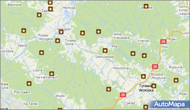 mapa Siemuszowa, Siemuszowa na mapie Targeo