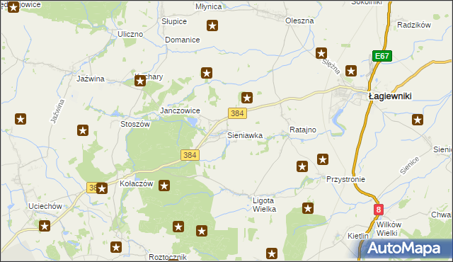 mapa Sieniawka gmina Łagiewniki, Sieniawka gmina Łagiewniki na mapie Targeo