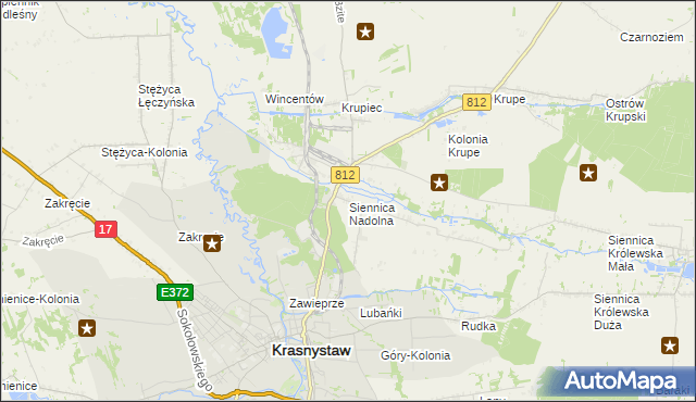 mapa Siennica Nadolna gmina Krasnystaw, Siennica Nadolna gmina Krasnystaw na mapie Targeo