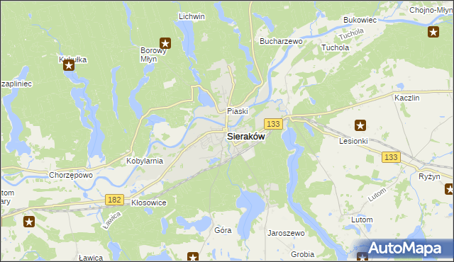 mapa Sieraków powiat międzychodzki, Sieraków powiat międzychodzki na mapie Targeo