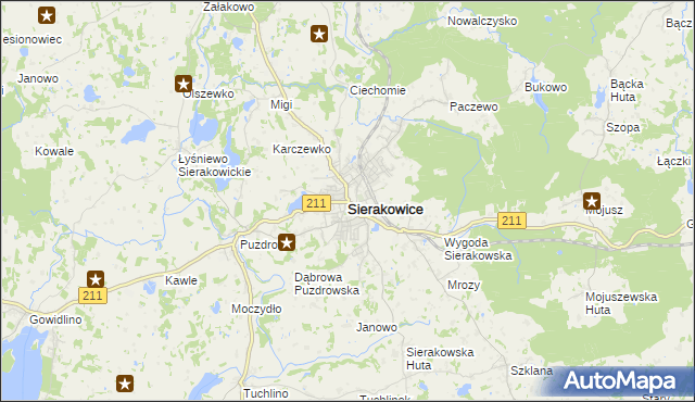 mapa Sierakowice powiat kartuski, Sierakowice powiat kartuski na mapie Targeo