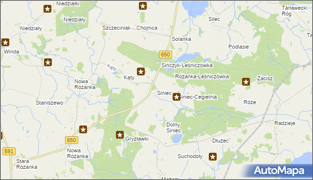 mapa Siniec gmina Srokowo, Siniec gmina Srokowo na mapie Targeo