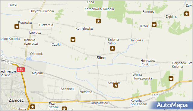 mapa Sitno powiat zamojski, Sitno powiat zamojski na mapie Targeo