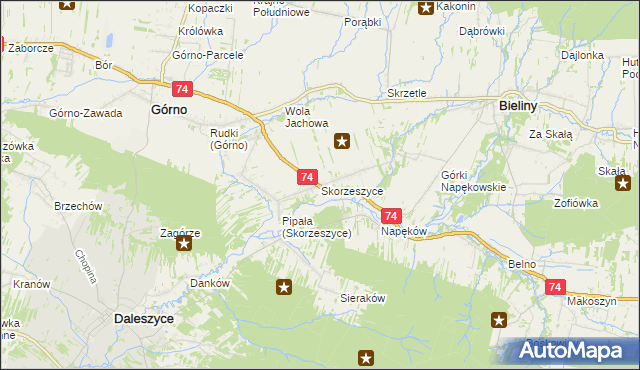 mapa Skorzeszyce, Skorzeszyce na mapie Targeo