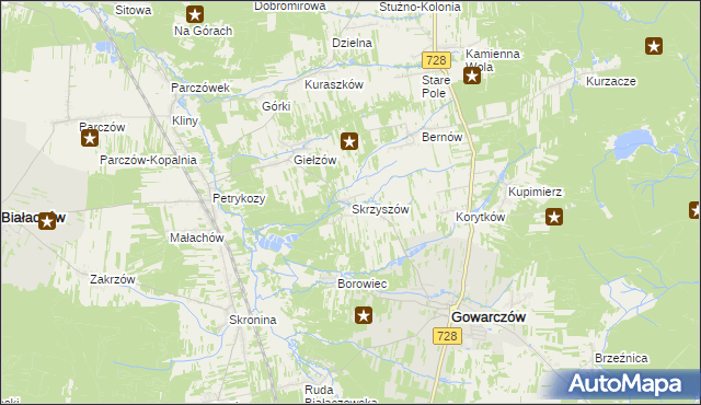 mapa Skrzyszów gmina Gowarczów, Skrzyszów gmina Gowarczów na mapie Targeo