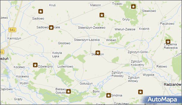 mapa Sławęcin gmina Bieżuń, Sławęcin gmina Bieżuń na mapie Targeo