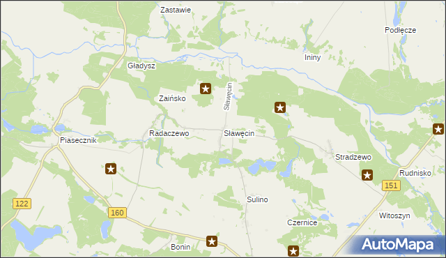 mapa Sławęcin gmina Choszczno, Sławęcin gmina Choszczno na mapie Targeo