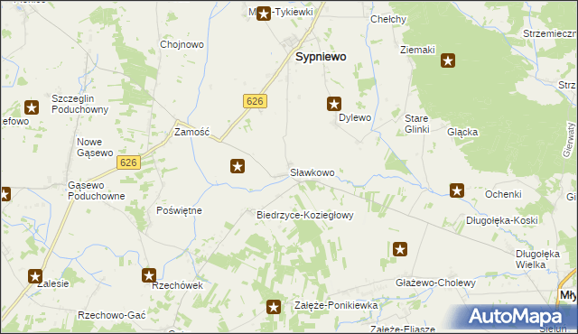 mapa Sławkowo gmina Sypniewo, Sławkowo gmina Sypniewo na mapie Targeo