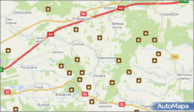 mapa Sławnikowice, Sławnikowice na mapie Targeo