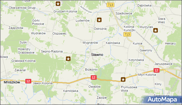 mapa Sławno powiat opoczyński, Sławno powiat opoczyński na mapie Targeo