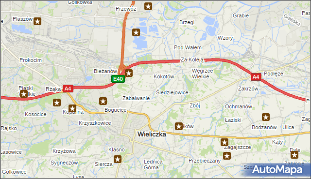 mapa Śledziejowice, Śledziejowice na mapie Targeo