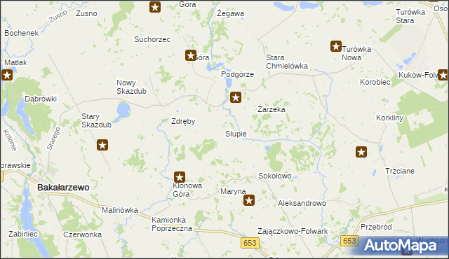 mapa Słupie gmina Bakałarzewo, Słupie gmina Bakałarzewo na mapie Targeo