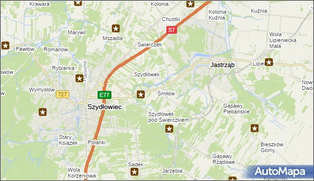 mapa Śmiłów gmina Jastrząb, Śmiłów gmina Jastrząb na mapie Targeo