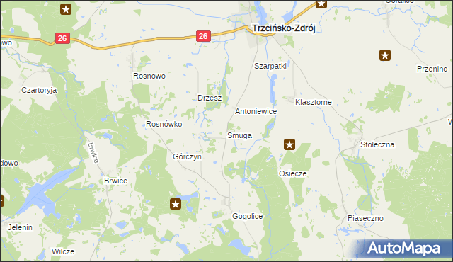 mapa Smuga gmina Trzcińsko-Zdrój, Smuga gmina Trzcińsko-Zdrój na mapie Targeo