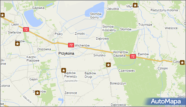 mapa Smulsko gmina Przykona, Smulsko gmina Przykona na mapie Targeo