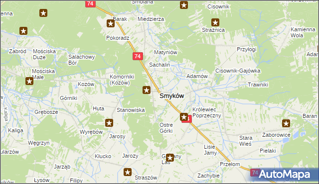 mapa Smyków powiat konecki, Smyków powiat konecki na mapie Targeo