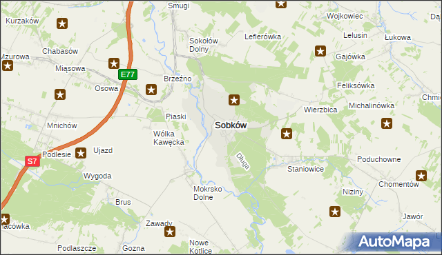 mapa Sobków powiat jędrzejowski, Sobków powiat jędrzejowski na mapie Targeo