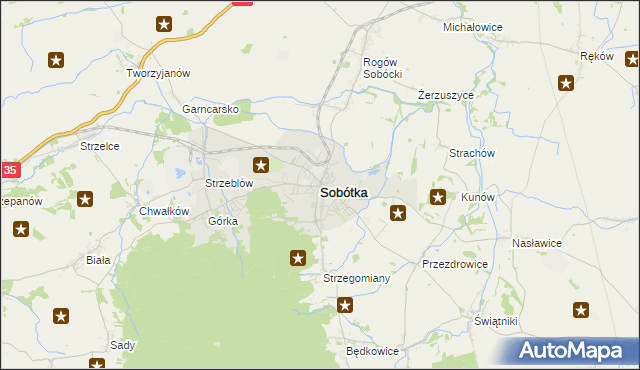 mapa Sobótka powiat wrocławski, Sobótka powiat wrocławski na mapie Targeo