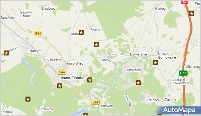 mapa Sochy gmina Iłowo-Osada, Sochy gmina Iłowo-Osada na mapie Targeo