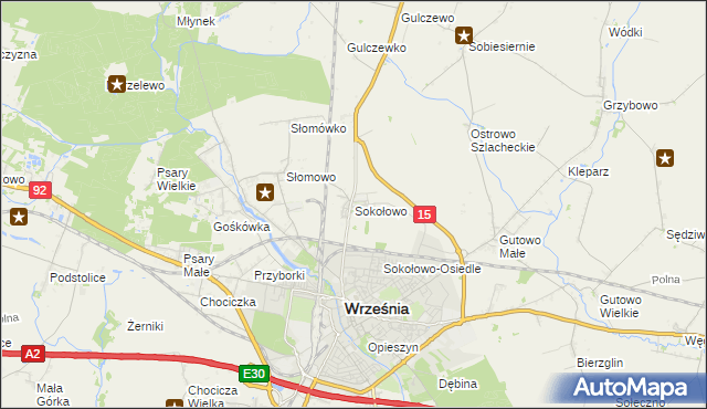 mapa Sokołowo gmina Września, Sokołowo gmina Września na mapie Targeo