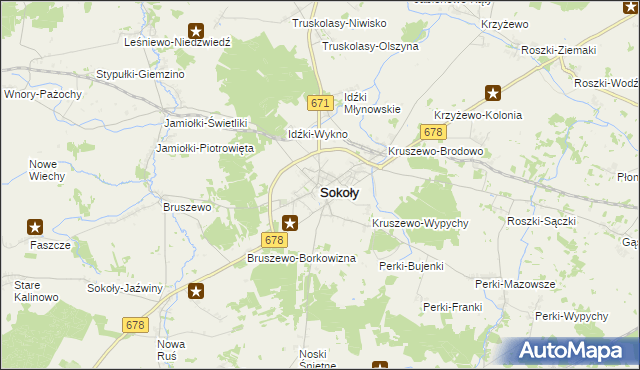 mapa Sokoły powiat wysokomazowiecki, Sokoły powiat wysokomazowiecki na mapie Targeo