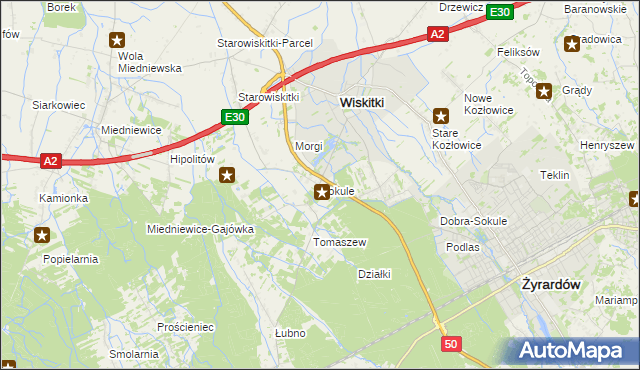 mapa Sokule gmina Wiskitki, Sokule gmina Wiskitki na mapie Targeo