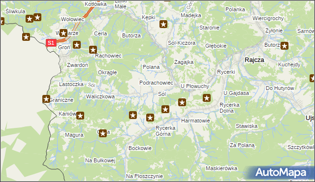 mapa Sól gmina Rajcza, Sól gmina Rajcza na mapie Targeo