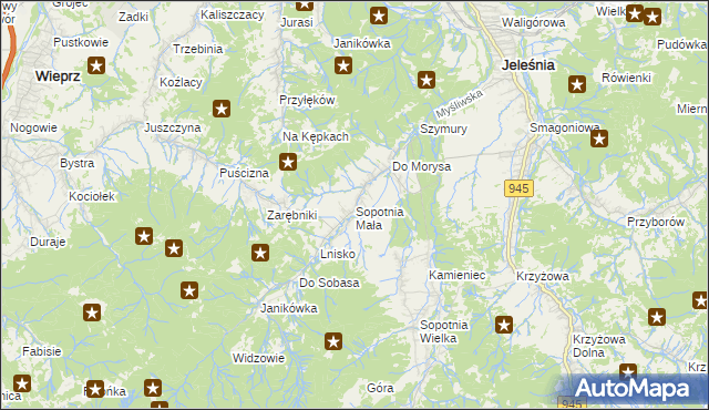 mapa Sopotnia Mała, Sopotnia Mała na mapie Targeo