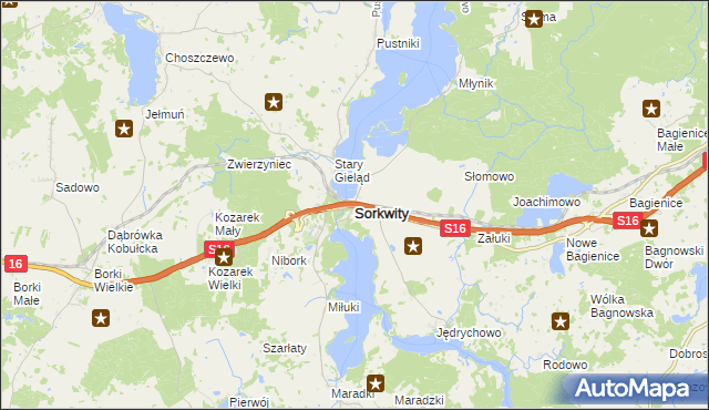 mapa Sorkwity, Sorkwity na mapie Targeo