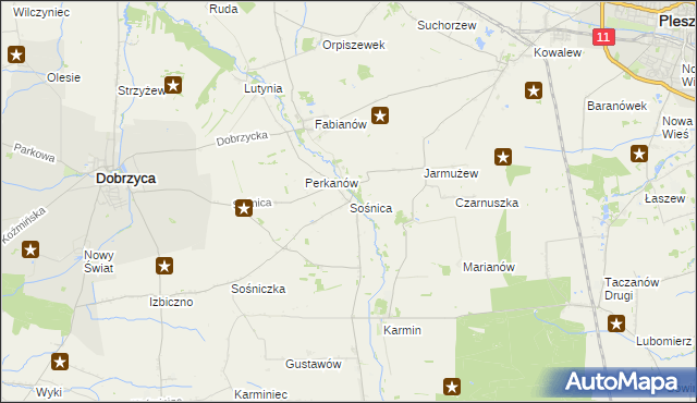 mapa Sośnica gmina Dobrzyca, Sośnica gmina Dobrzyca na mapie Targeo