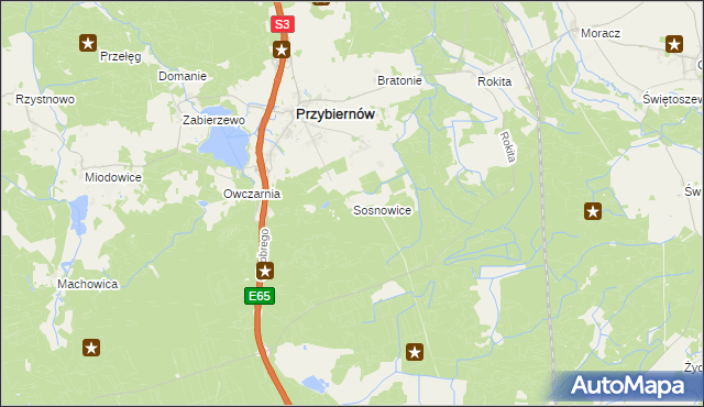 mapa Sosnowice gmina Przybiernów, Sosnowice gmina Przybiernów na mapie Targeo