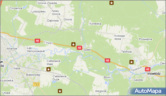 mapa Spała gmina Inowłódz, Spała gmina Inowłódz na mapie Targeo