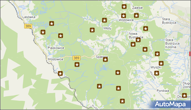 mapa Spalona gmina Bystrzyca Kłodzka, Spalona gmina Bystrzyca Kłodzka na mapie Targeo