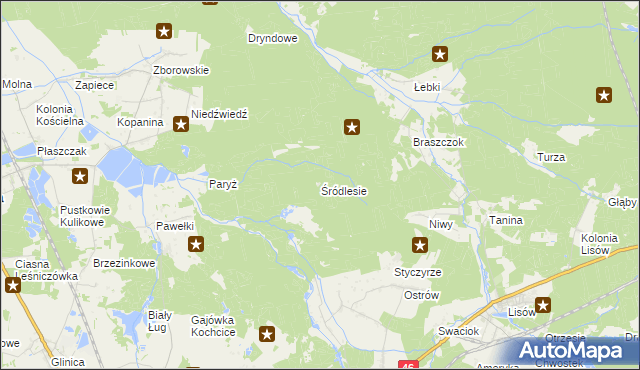 mapa Śródlesie gmina Kochanowice, Śródlesie gmina Kochanowice na mapie Targeo